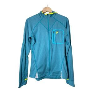 Asics Full Zip Running Jacket Blue Hooded Medium